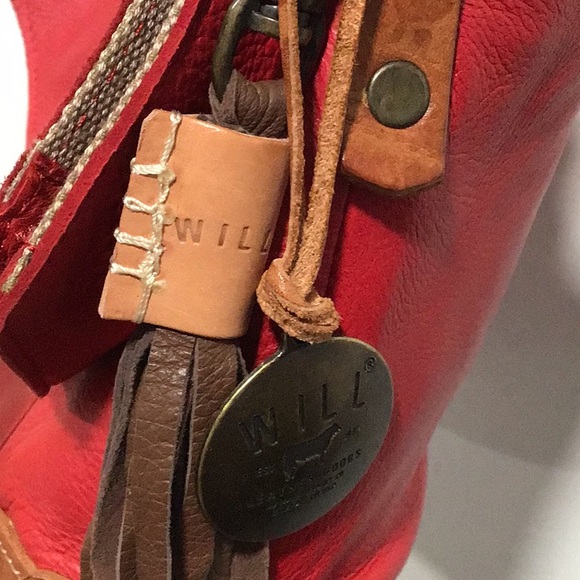 WILL LEATHER GOODS, Front Flap Crossbody, Red w/Brown Leather Accents, Tassel - Picture 8 of 12